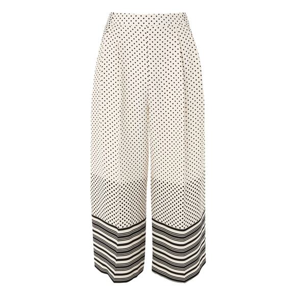 Topshop | Cropped Wide-Leg Pleated Trousers | Striped & Polka Dot | Petite Sz 4 - Picture 1 of 5